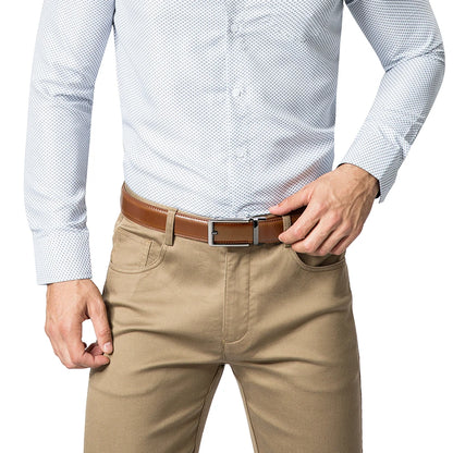 Herren Echtleder-Gürtel Luxus 3,5 cm Automatik-Schnalle Rindsleder Verstellbar