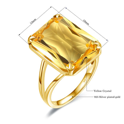 Damen-Ring Aus 925 Sterlingsilber Mit Gelbem Citrin Rechteckstein 13x18 mm Goldbeschichtet Festlicher Schmuck