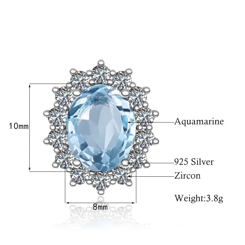 Damen-Ohrstecker Aquamarin Mit Diamanten Aus 925 Sterlingsilber Großes Edelstein-Duo