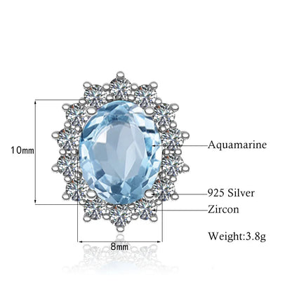 Damen-Ohrstecker Aquamarin Mit Diamanten Aus 925 Sterlingsilber Großes Edelstein-Duo