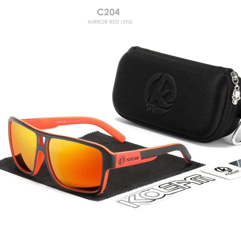 Sonnenbrille quadratisch übergroß polarisiert Blitzspiegel Hartbox Herren