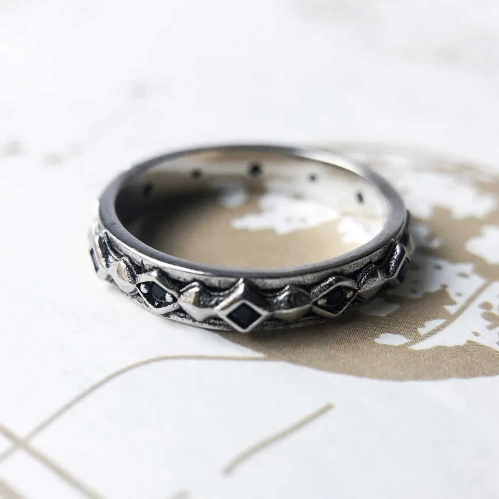 Damen-Ring schwarzer Stein Vintage II aus Sterlingsilber