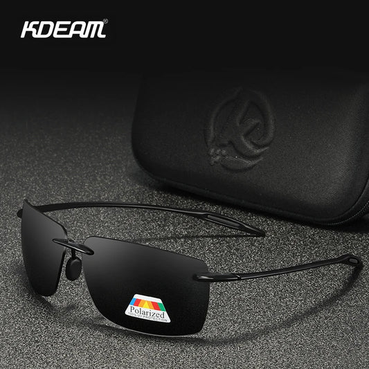 Sport-Sonnenbrille mit schwarzer, rechteckiger Form; randlos; polarisiert; UV400; Etui