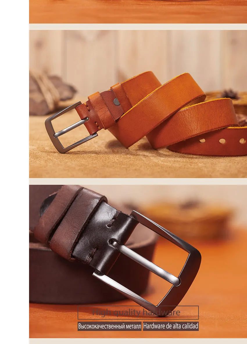Herren Echtleder-Gürtel Retro 3,8 cm Stiftschnalle Metall Top-Qualität Rindsleder