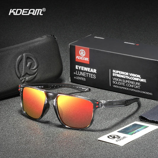 KDEAM Sonnenbrille mit schwarzem Rahmen und orangefarben gespiegelten Polarisationsgläsern