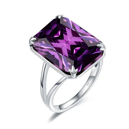 Damen-Amethyst-Ring aus 925er Sterlingsilber mit rechteckigem Stein 13x18 mm Feines Schmuckstück