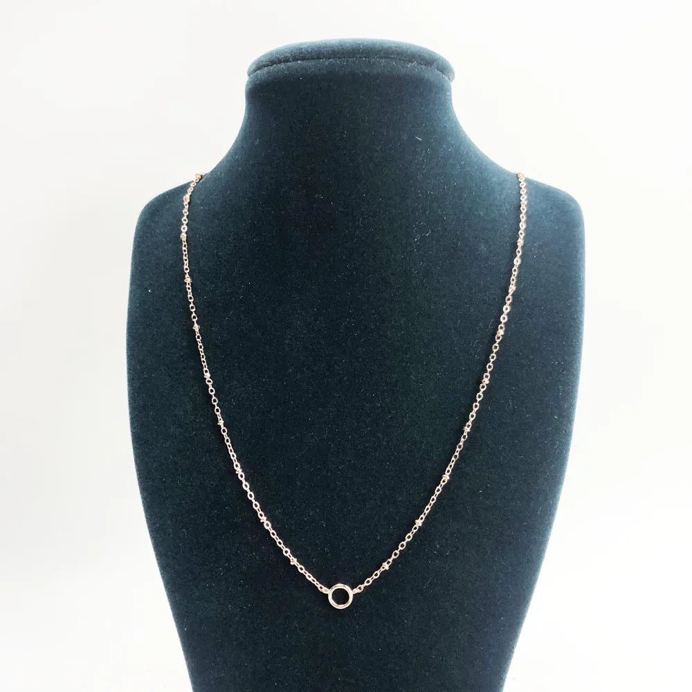 925-Sterling-Silber-Halskette, roségoldfarbene Gliederkette mit rundem Anhänger