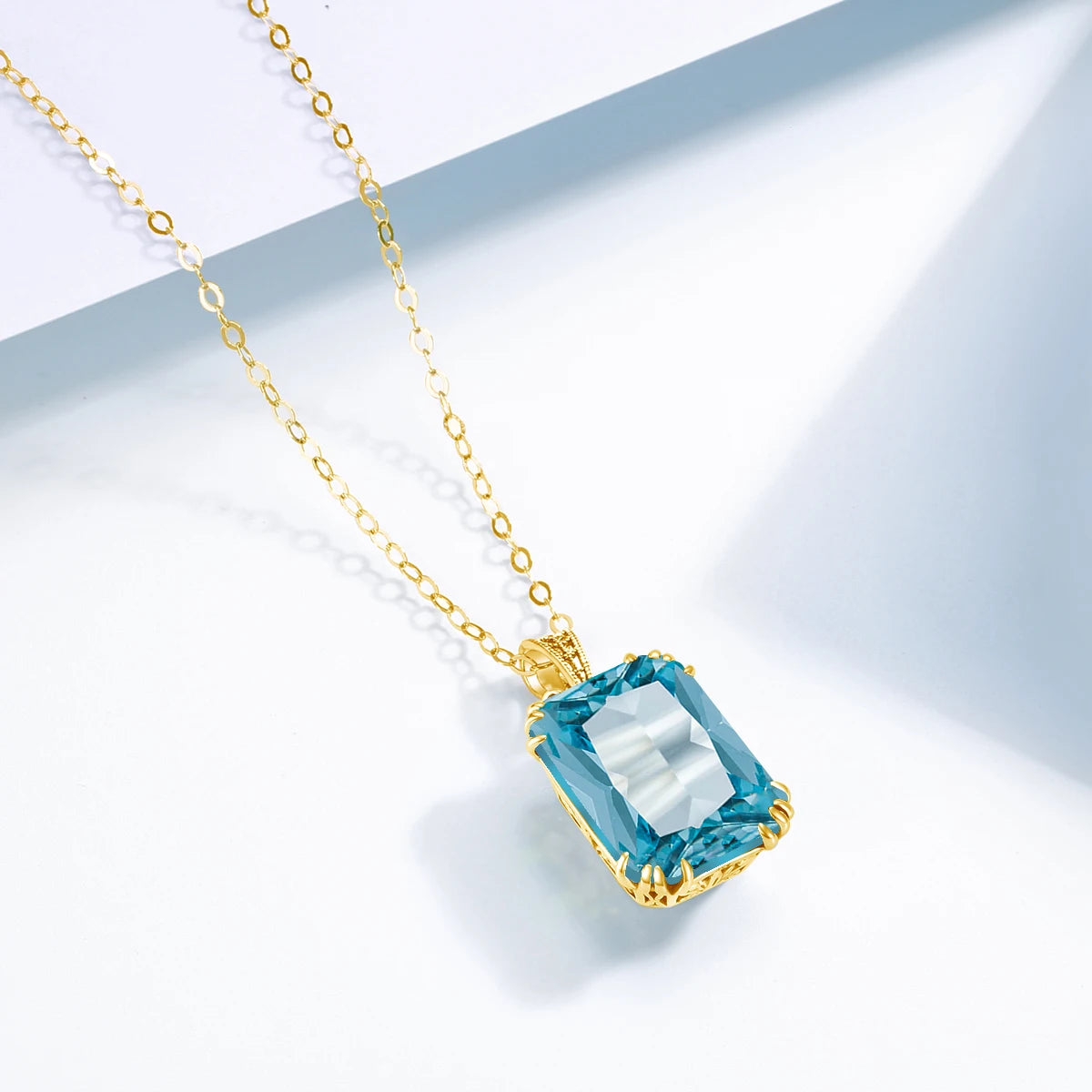 Damen-Halskette Aquamarin-Anhänger aus 925er Silber mit 18K-Goldbeschichtung Vintage-Stil