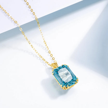 Damen-Halskette Aquamarin-Anhänger aus 925er Silber mit 18K-Goldbeschichtung Vintage-Stil