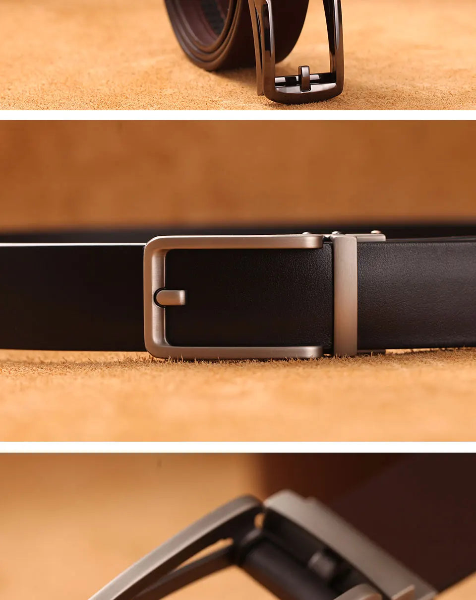 Herren Luxus Echtleder-Gürtel 3,5 cm Designer Automatik-Schnalle Business Rindsleder