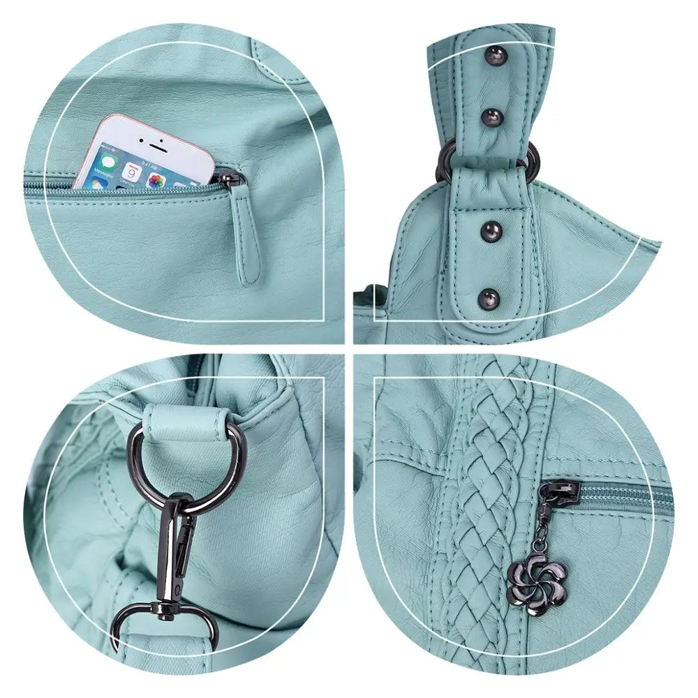 Damen-Handtasche aus PU-Leder mit Mehrfachfächern und Reißverschluss und verstellbarem Schultergurt
