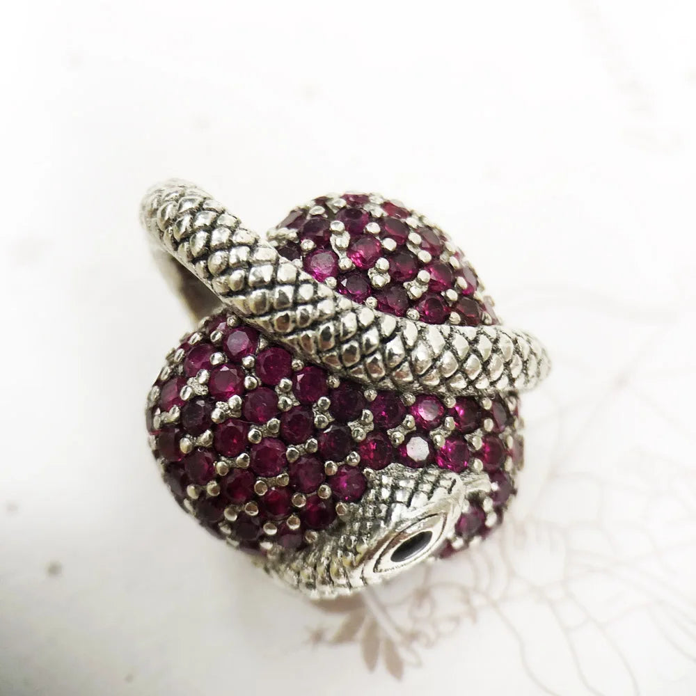 Damen-Charm-Anhänger Schlange Herz Liebe Vintage aus Sterlingsilber