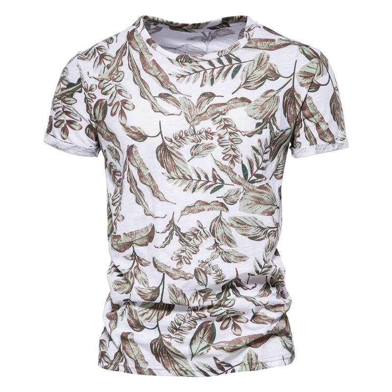 Herren T-Shirt im Hawaii-Stil aus 100 Prozent Baumwolle mit Oansatz Druck
