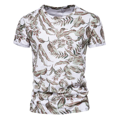 Herren T-Shirt im Hawaii-Stil aus 100 Prozent Baumwolle mit Oansatz Druck