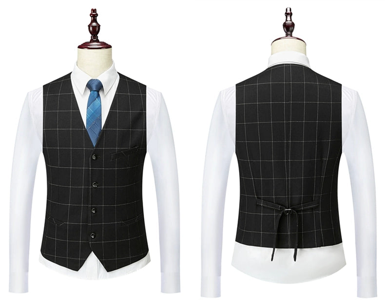 Hochwertiger Herren Anzug 3-teilig: Kariert, Grau, Slim Fit, Business & Hochzeit.