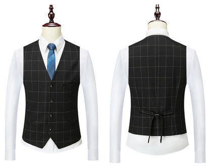 Hochwertiger Herren Anzug 3-teilig: Kariert, Grau, Slim Fit, Business & Hochzeit.