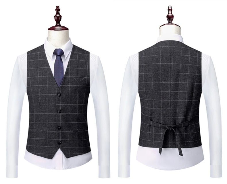 Hochwertiger Herren Anzug 3-teilig: Kariert, Grau, Slim Fit, Business & Hochzeit.