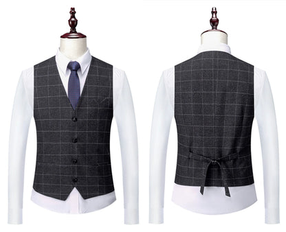 Hochwertiger Herren Anzug 3-teilig: Kariert, Grau, Slim Fit, Business & Hochzeit.