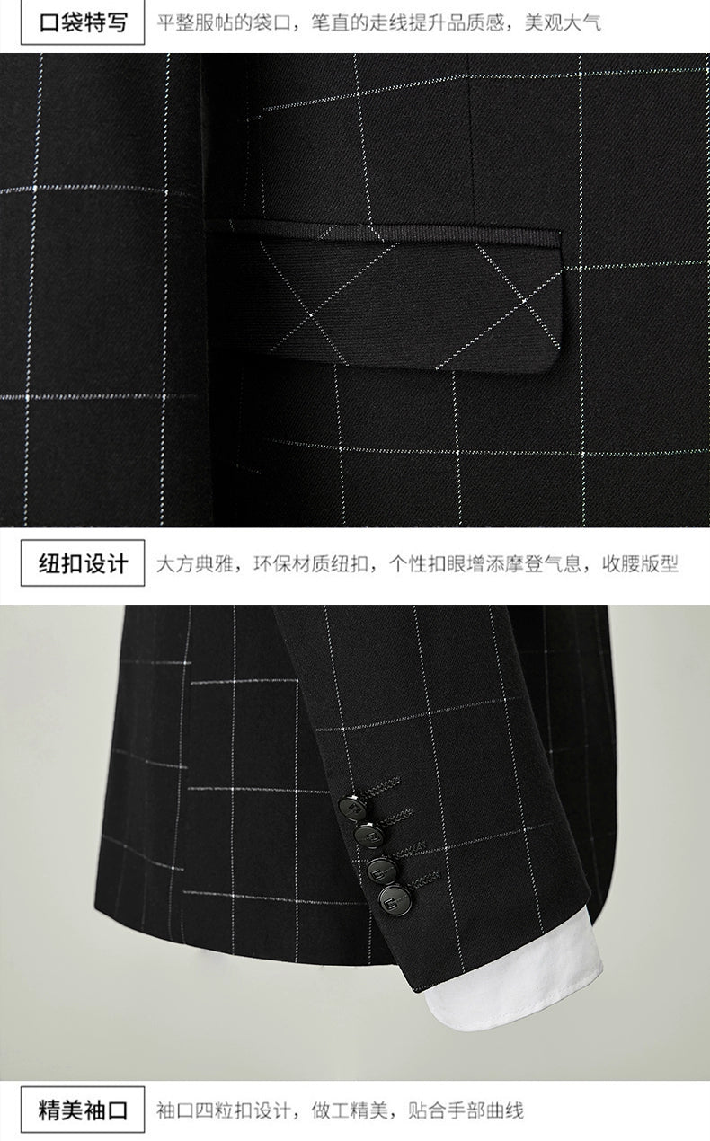 Hochwertiger Herren Anzug 3-teilig: Kariert, Grau, Slim Fit, Business & Hochzeit.