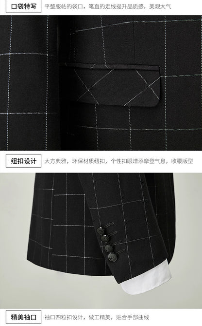 Hochwertiger Herren Anzug 3-teilig: Kariert, Grau, Slim Fit, Business & Hochzeit.
