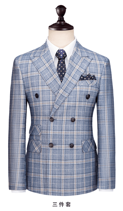 Hochwertiger Herren Anzug 3-teilig: Kariert, Slim Fit, Business & Hochzeit, Blazer Weste Hose