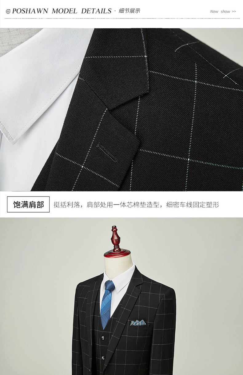 Hochwertiger Herren Anzug 3-teilig: Kariert, Grau, Slim Fit, Business & Hochzeit.