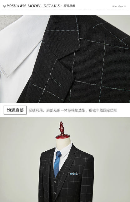 Hochwertiger Herren Anzug 3-teilig: Kariert, Grau, Slim Fit, Business & Hochzeit.