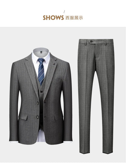 Hochwertiger Herren Anzug 3-teilig: Kariert, Grau, Slim Fit, Business & Hochzeit.