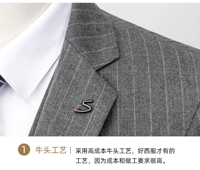 Hochwertiger Herren Anzug 3-teilig: Kariert, Grau, Slim Fit, Business & Hochzeit.