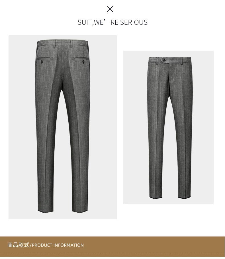 Hochwertiger Herren Anzug 3-teilig: Kariert, Grau, Slim Fit, Business & Hochzeit.