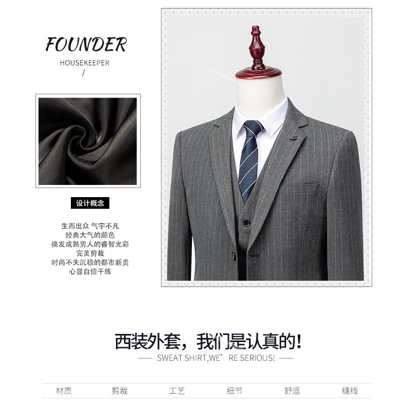 Hochwertiger Herren Anzug 3-teilig: Kariert, Grau, Slim Fit, Business & Hochzeit.