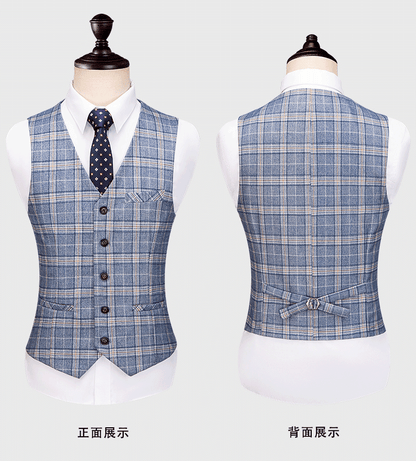 Hochwertiger Herren Anzug 3-teilig: Kariert, Slim Fit, Business & Hochzeit, Blazer Weste Hose