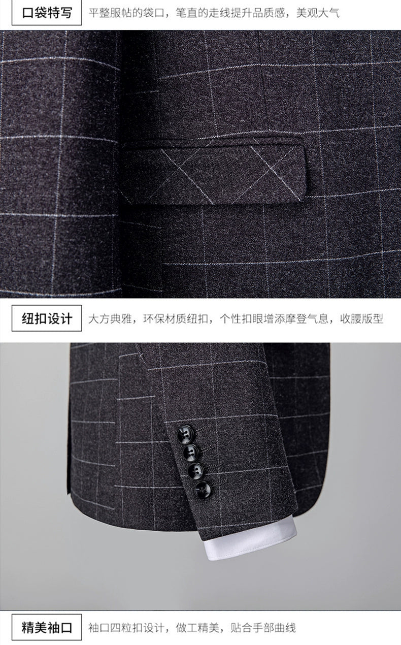 Hochwertiger Herren Anzug 3-teilig: Kariert, Grau, Slim Fit, Business & Hochzeit.