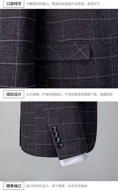 Hochwertiger Herren Anzug 3-teilig: Kariert, Grau, Slim Fit, Business & Hochzeit.