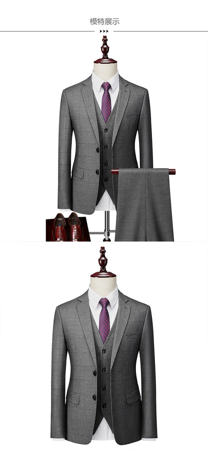 Hochwertiger Herren Anzug 3-teilig: Kariert, Grau, Slim Fit, Business & Hochzeit.