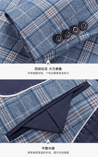 Hochwertiger Herren Anzug 3-teilig: Kariert, Slim Fit, Business & Hochzeit, Blazer Weste Hose