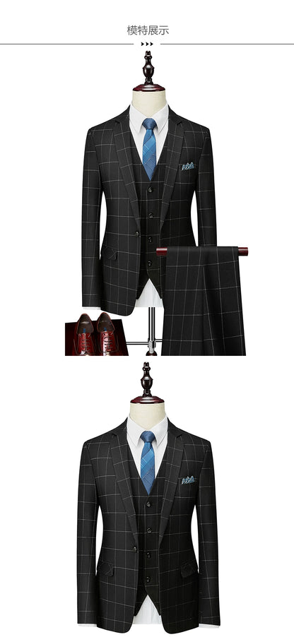 Hochwertiger Herren Anzug 3-teilig: Kariert, Grau, Slim Fit, Business & Hochzeit.