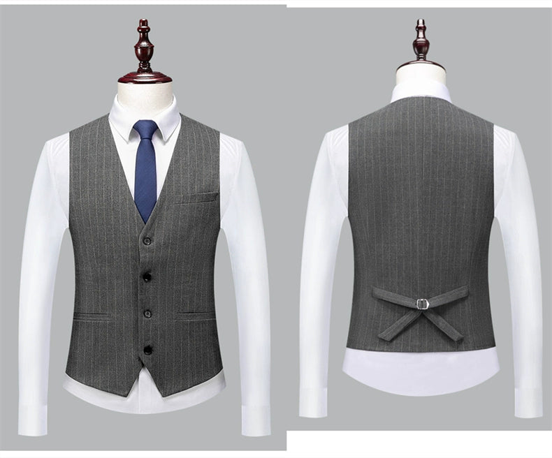 Hochwertiger Herren Anzug 3-teilig: Kariert, Grau, Slim Fit, Business & Hochzeit.