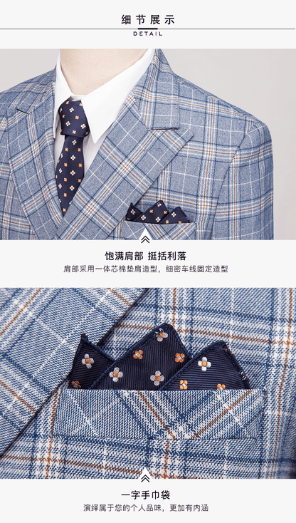 Hochwertiger Herren Anzug 3-teilig: Kariert, Slim Fit, Business & Hochzeit, Blazer Weste Hose