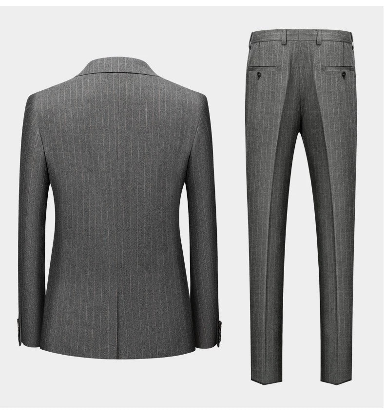 Hochwertiger Herren Anzug 3-teilig: Kariert, Grau, Slim Fit, Business & Hochzeit.