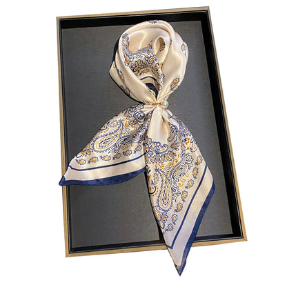 Damen Maulbeerseide Schal kariert quadratisch Halstuch Hijab Bandana bedruckt E