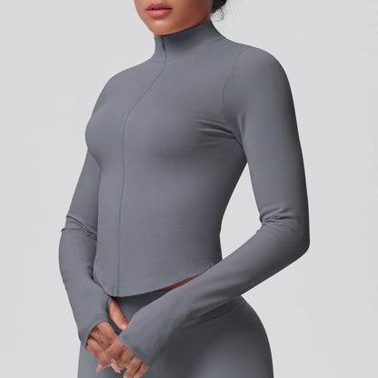 Hamidou Yoga-Jacke für Frauen, hochgeschlossen mit Reißverschluss, hellgrau