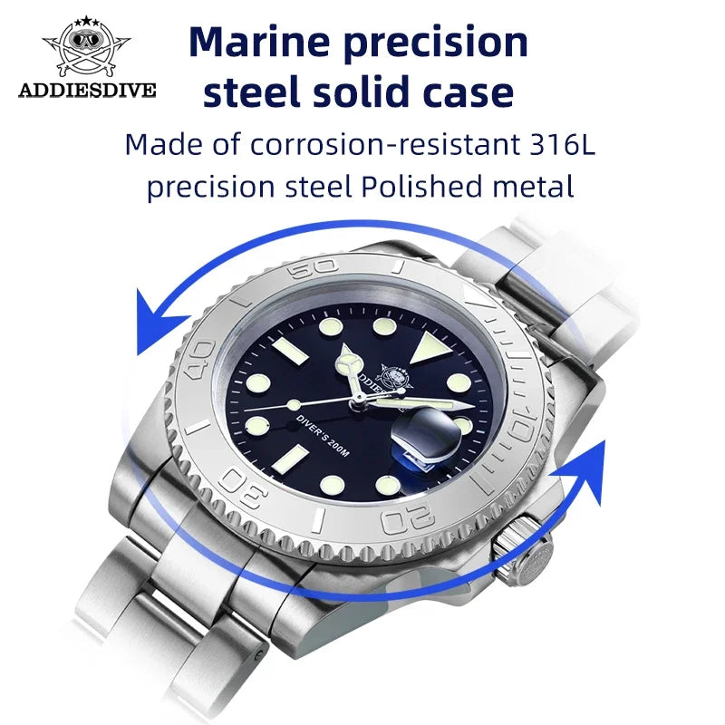 ADDIESDIVE 41mm reloj hombre Watch For Men 20Bar Diving 316L Stainless Steel Montre Homme BGW9 Super Luminous Quartz Watches