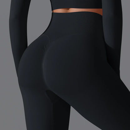 Nahtlose Yoga-Hose für Damen in Schwarz mit Booty-Lift-Detail am Po