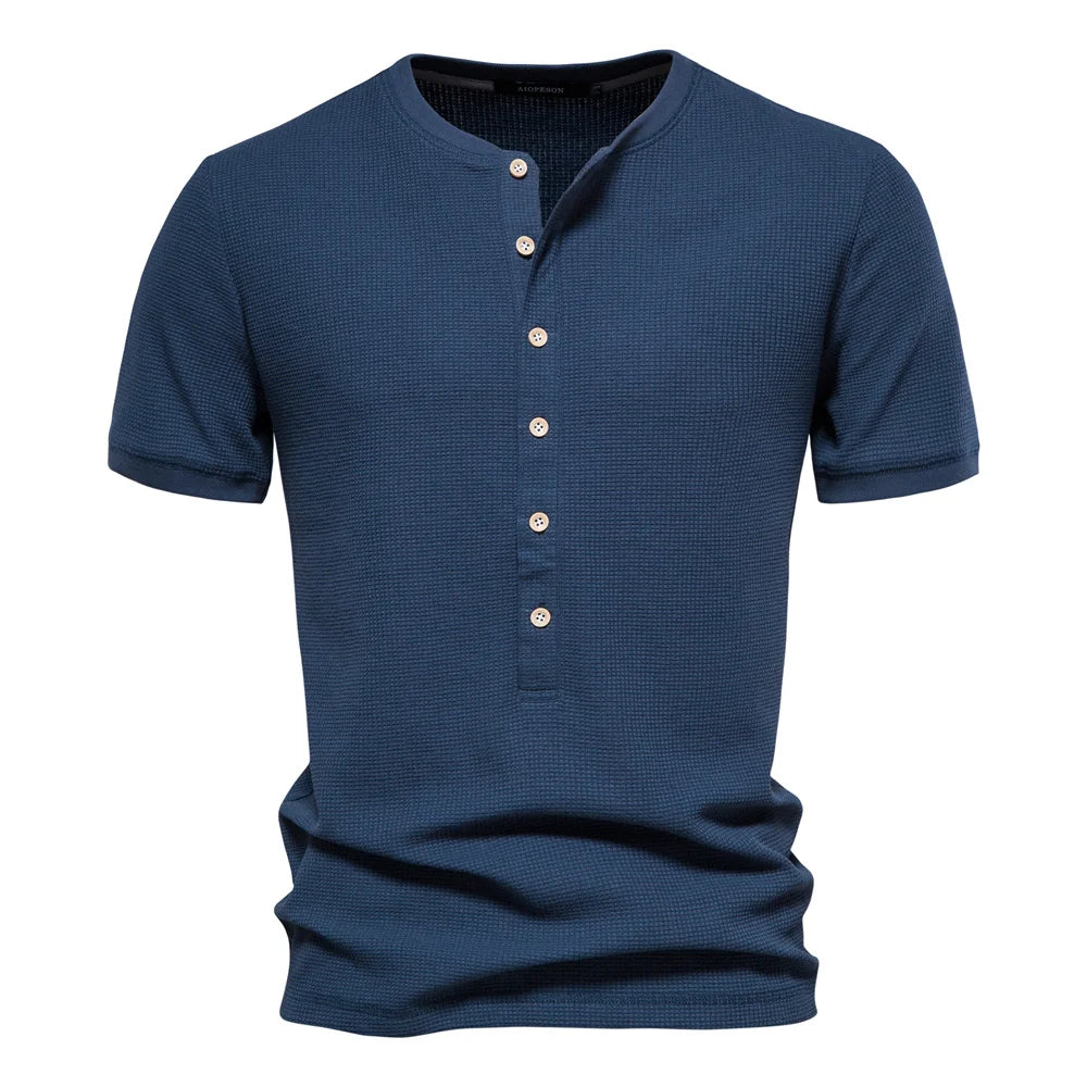 Herren Henley T-Shirt aus Baumwolle im einfarbigen lässigen Stil für den Sommer