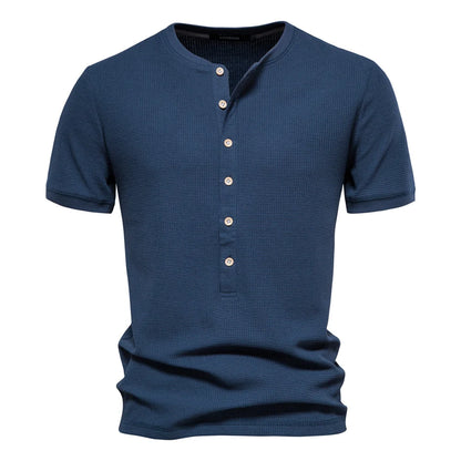 Herren Henley T-Shirt aus Baumwolle im einfarbigen lässigen Stil für den Sommer