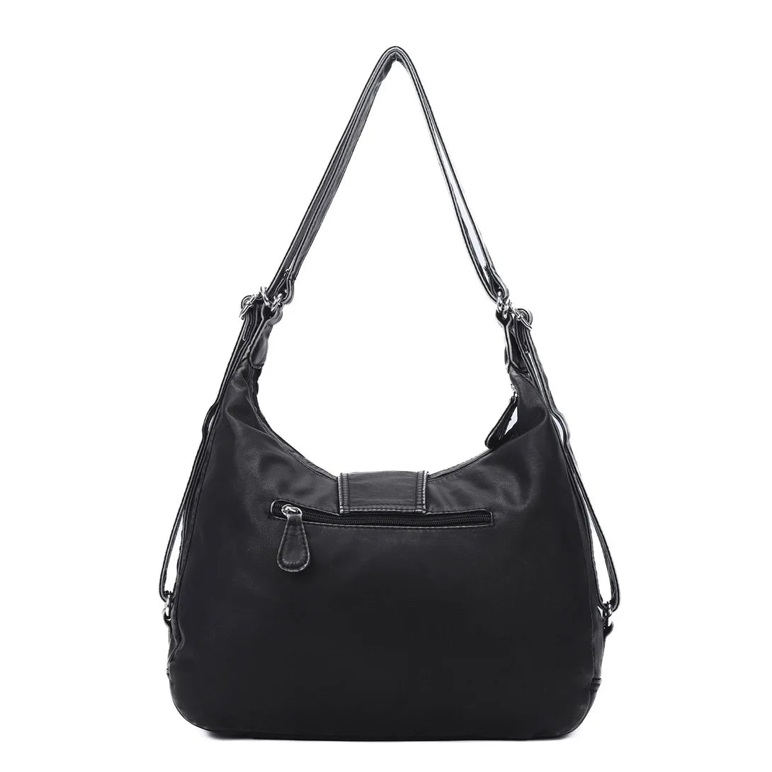 Damen-Schultertasche aus PU-Leder mit Top-Griff Reißverschluss Mehrfachfächer für Handy und Geldbörse