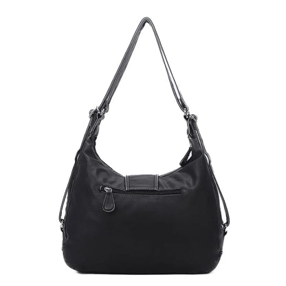 Damen-Schultertasche aus PU-Leder mit Top-Griff Reißverschluss Mehrfachfächer für Handy und Geldbörse