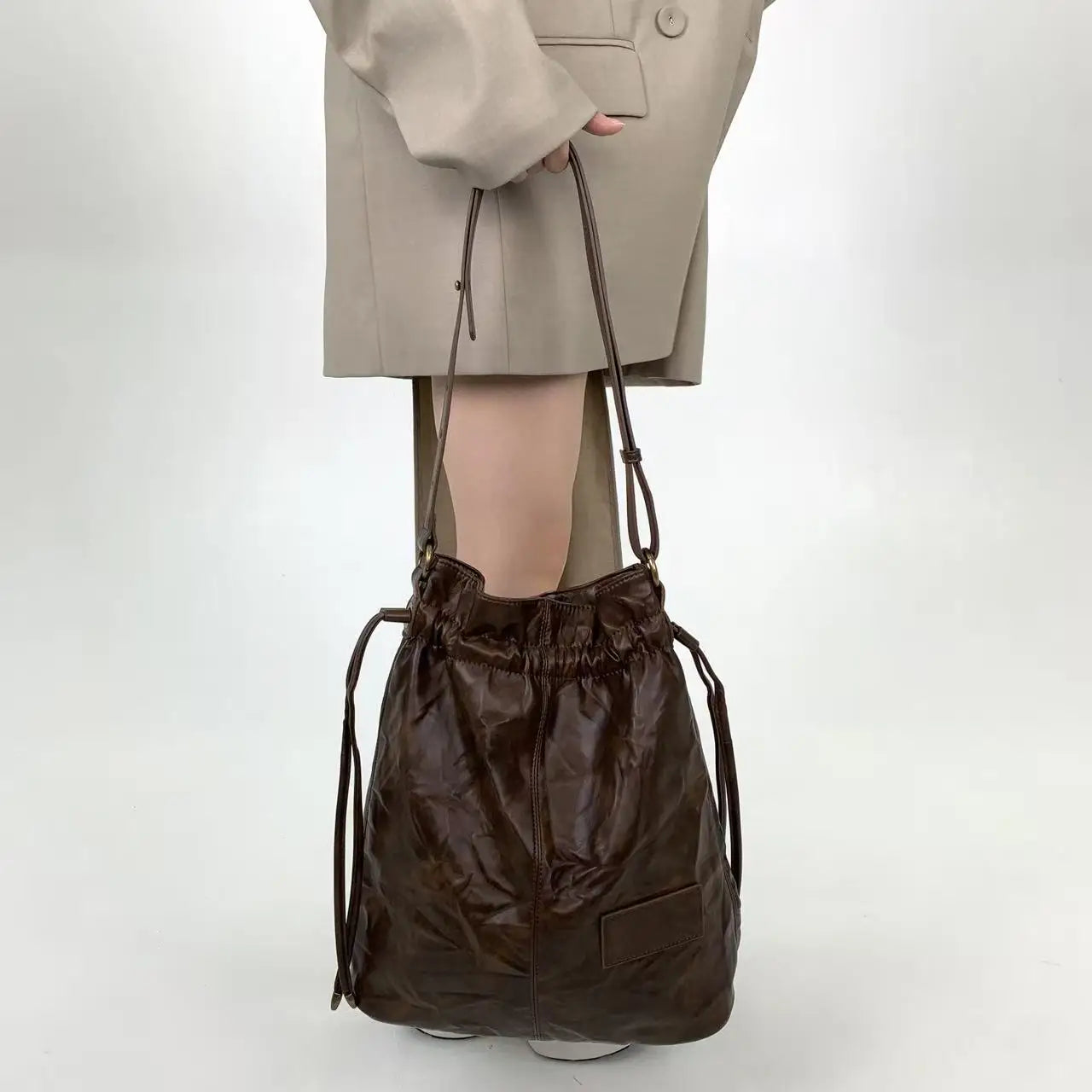 Damen-Top-Handle-Tasche Großes Fassungsvermögen mit Kordelverschluss Innenfächern für Handy Geldbörse