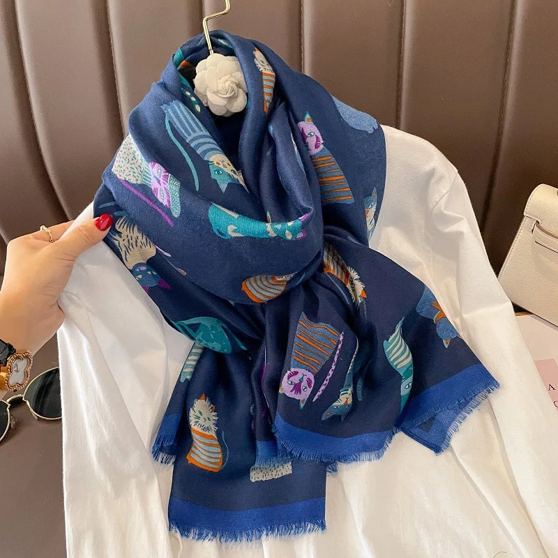 Damen Baumwollschal Tierprint Hijab weich Foulard Pashmina Bandana Kopftuch